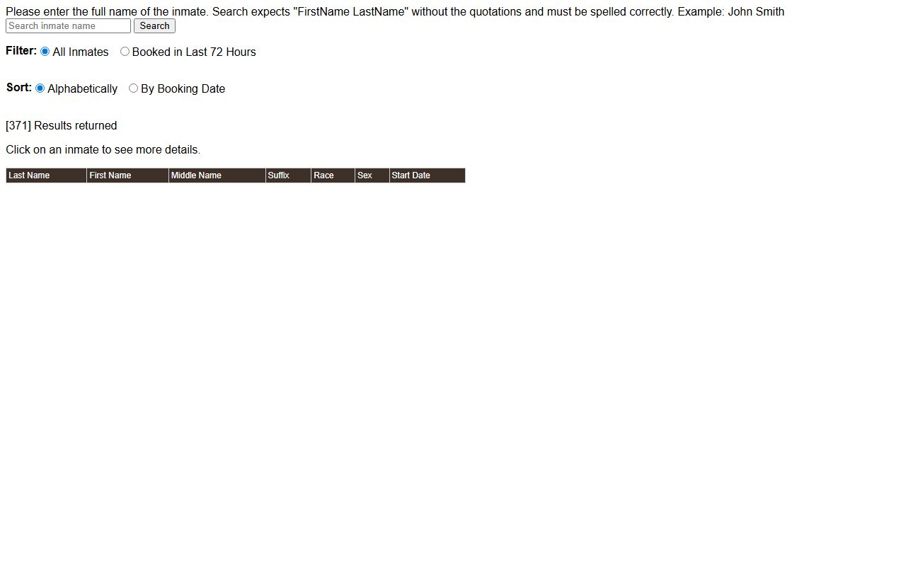 Fayette County inmate population roster search controls and public results